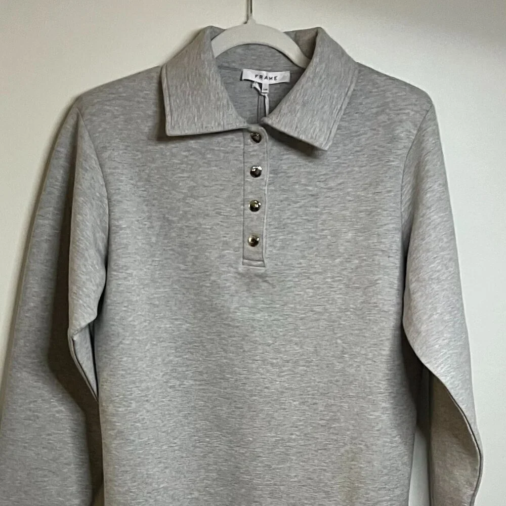 NWT FRAME Denim Strong Shoulder Long Sleeve Mini Dress in Heather Grey size L - Picture 2 of 9